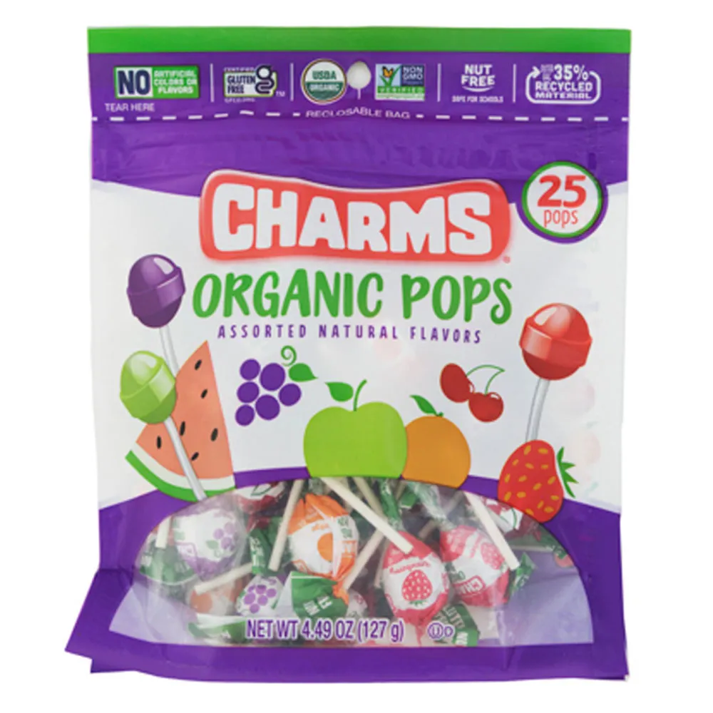 25 Pc Charms Organic Pops Lollipop Sucker Candy Natural Flavors Party Favors