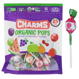 25 Pc Charms Organic Pops Lollipop Sucker Candy Natural Flavors Party Favors