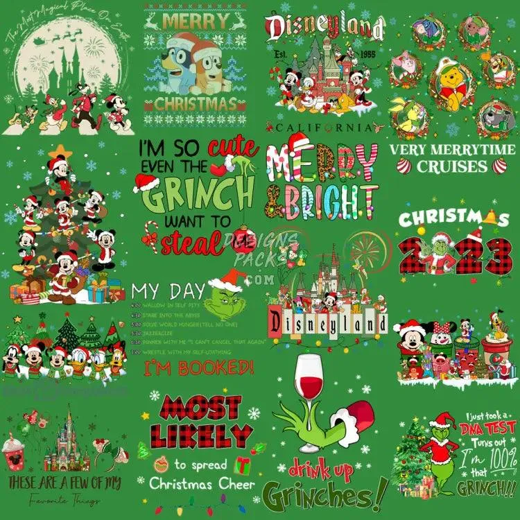 52 Christmas Cartoon Mixed Designs Bundle PNG