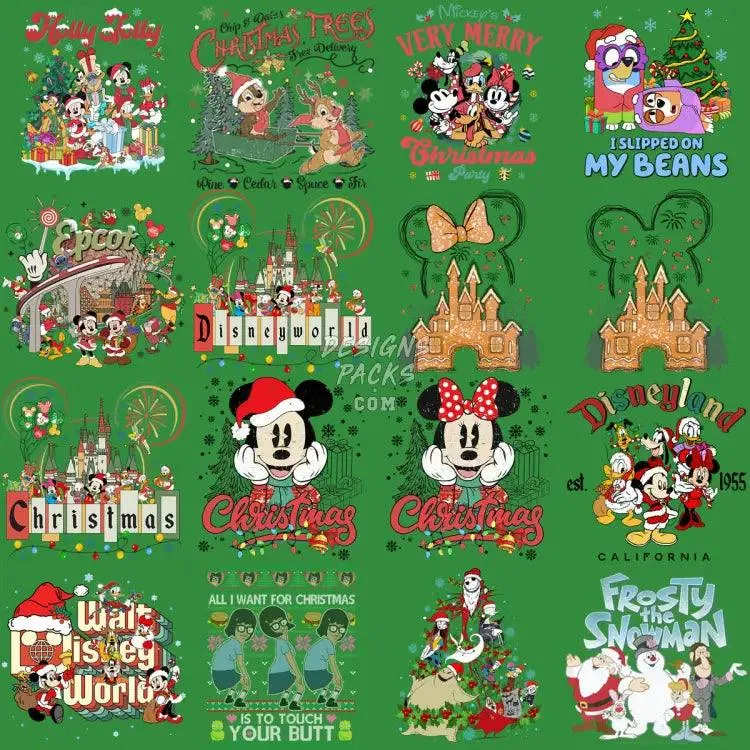 52 Christmas Cartoon Mixed Designs Bundle PNG