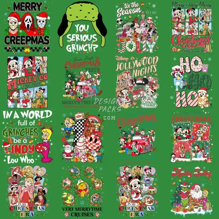 52 Christmas Cartoon Mixed Designs Bundle PNG
