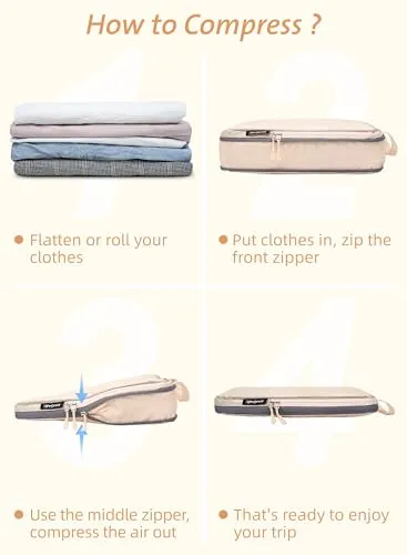 Bagail Ultralight Packing Cubes 7 Set, 3 Compression Packing Cubes 3 Packing Organizers With 1 Shoe Bag-Dusty Blue