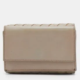 Beige Intrecciato Leather Trifold Wallet