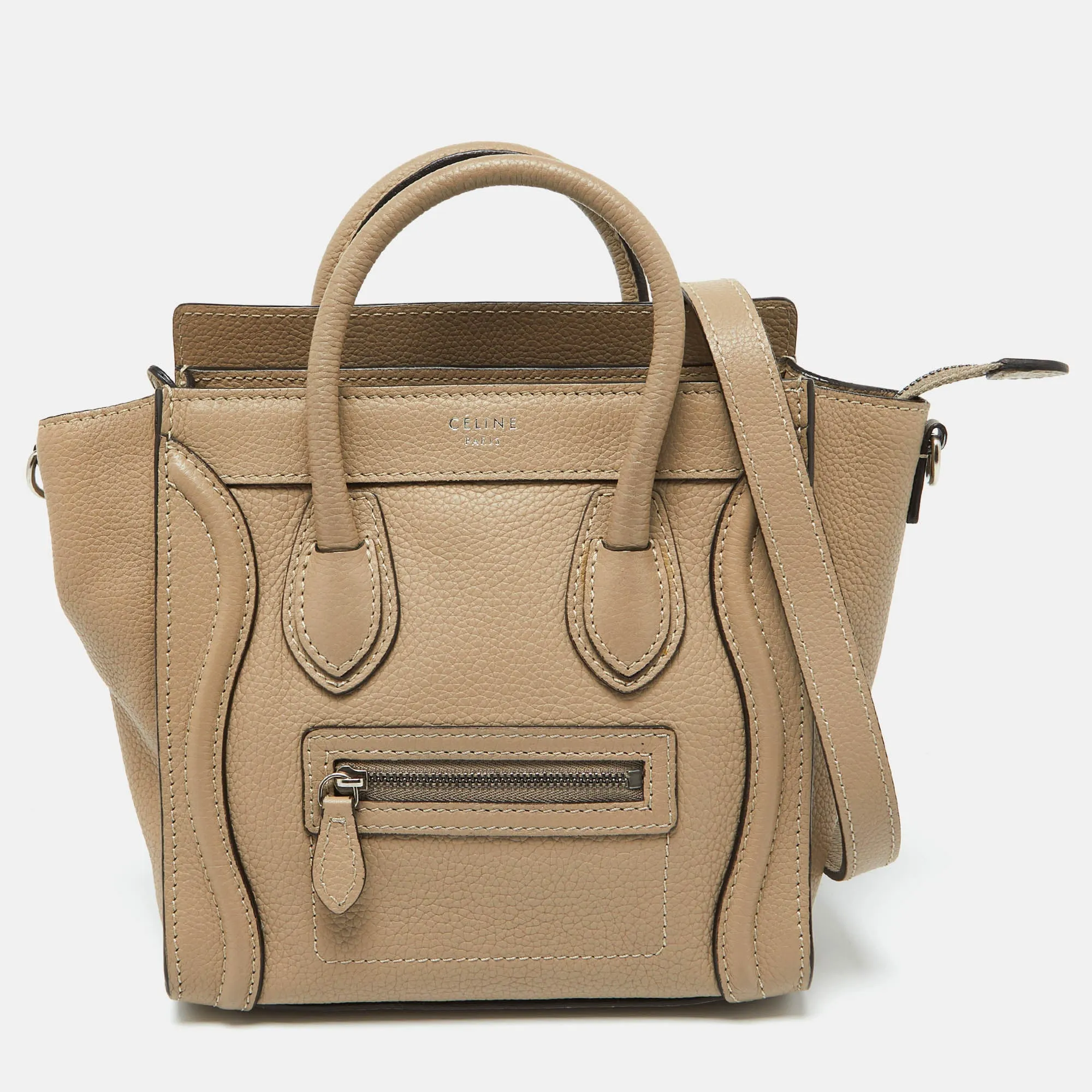 Beige Leather Nano Luggage Tote