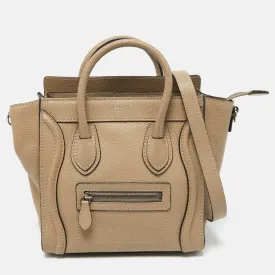 Beige Leather Nano Luggage Tote