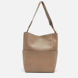 Beige Leather Sangle Bucket Bag