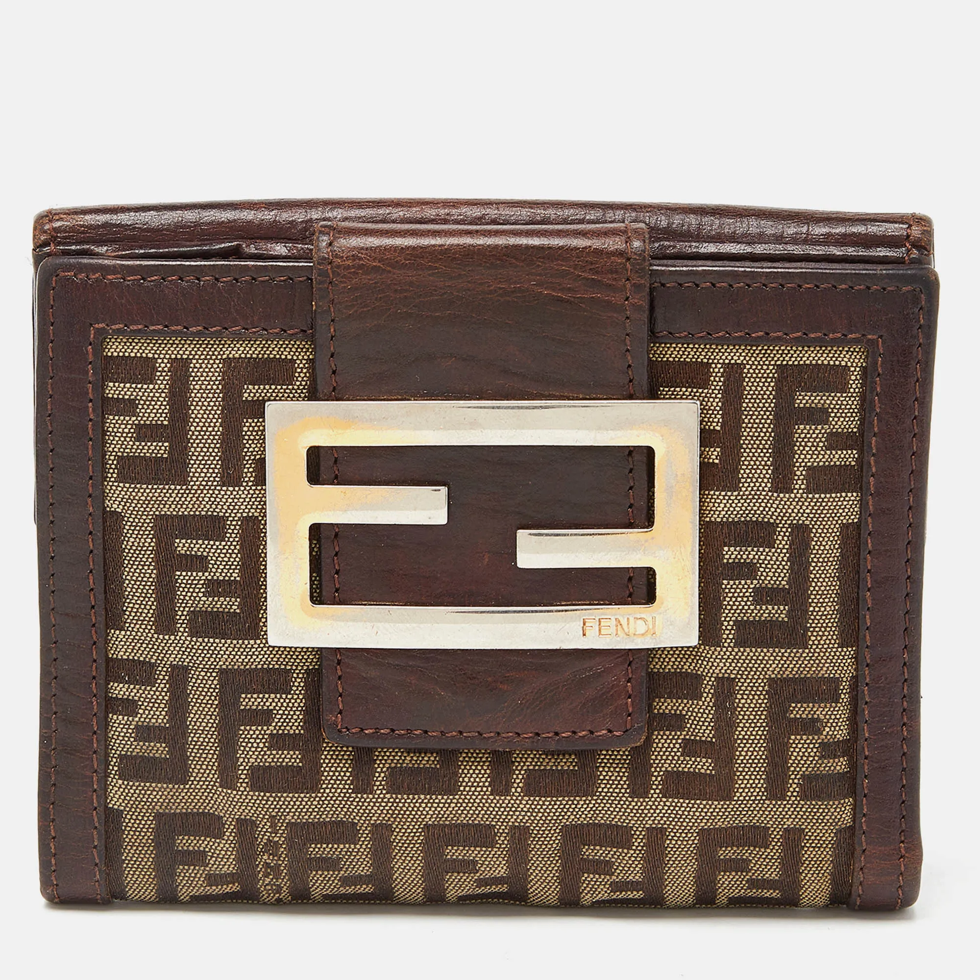 Beige/Brown Zuchino Canvas and Leather Forever Flap Wallet