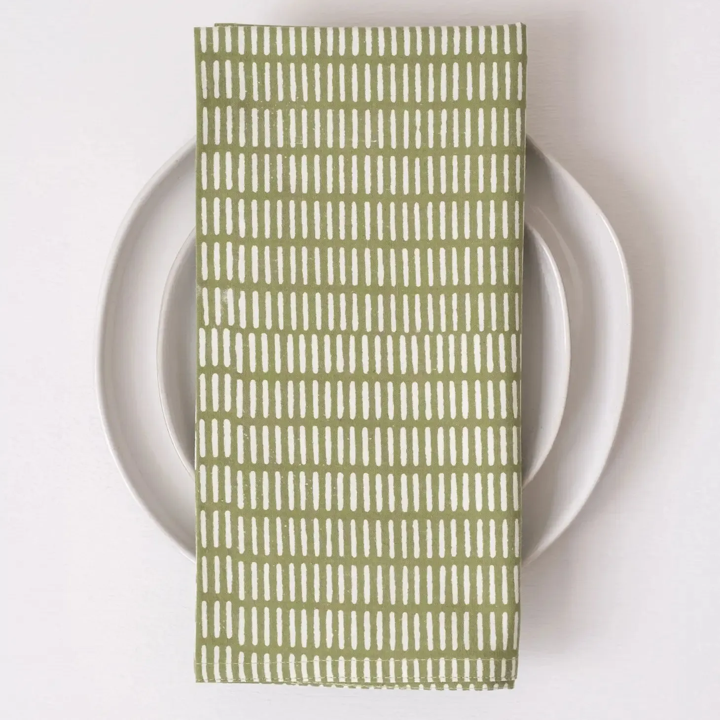 Block Printed Napkins - Pontis Stripes Moss