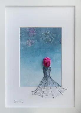 Blue-Grey Girl with Fireworks
