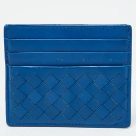 Blue Intrecciato Leather Card Holder