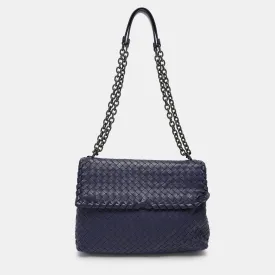 Blue Intrecciato Leather Medium Olimpia Shoulder Bag