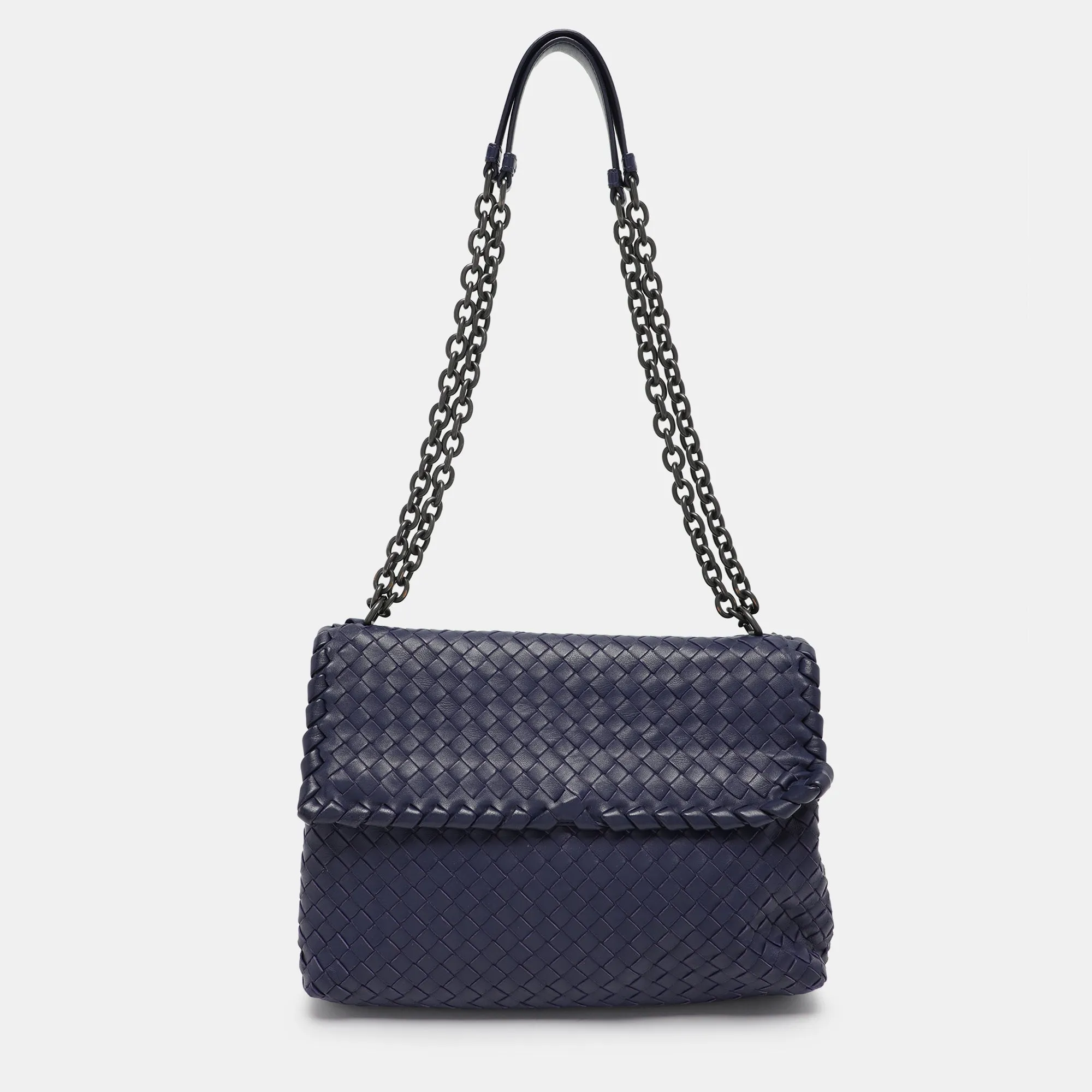 Blue Intrecciato Leather Medium Olimpia Shoulder Bag