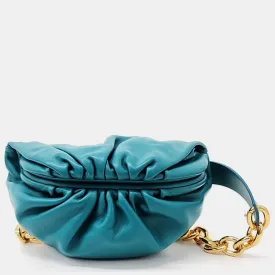 Blue Leather Belt Chain Pouch