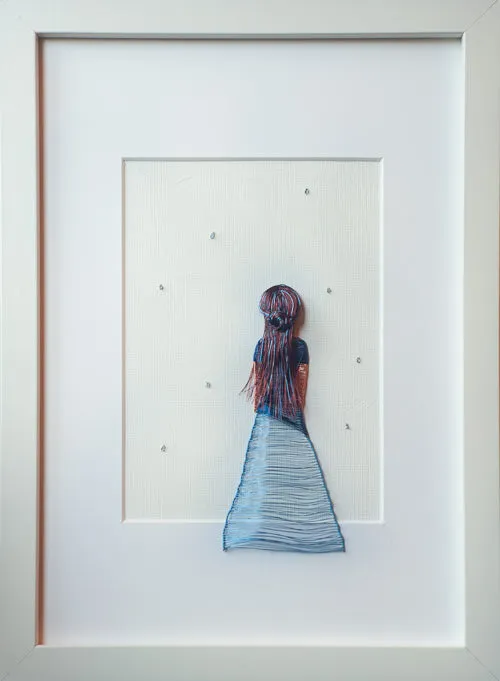 Blue Wireart Girl in the Rain