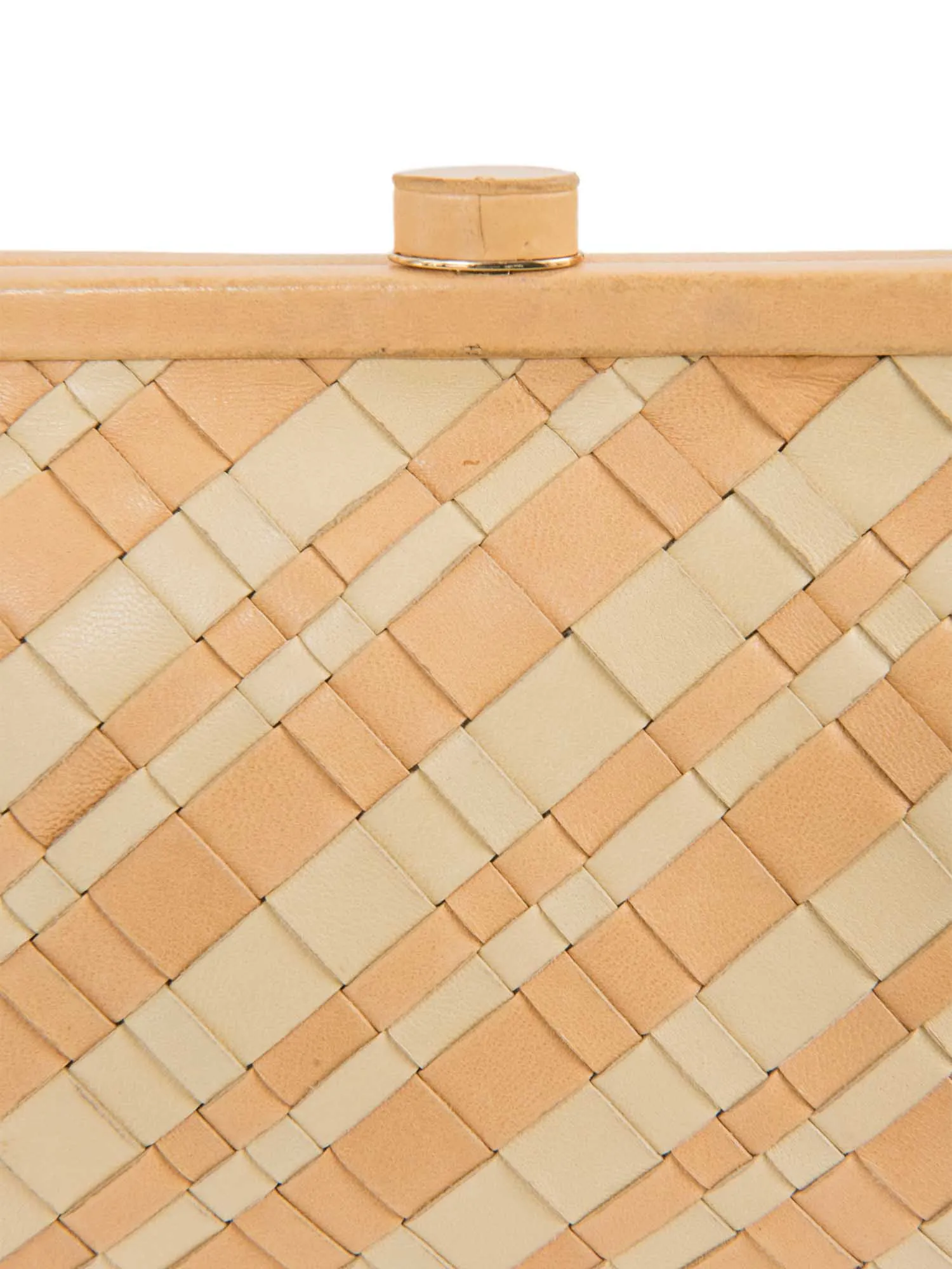 Bottega Veneta Nappa Intercciato Kisslock Top Handle Bag Ivory Beige