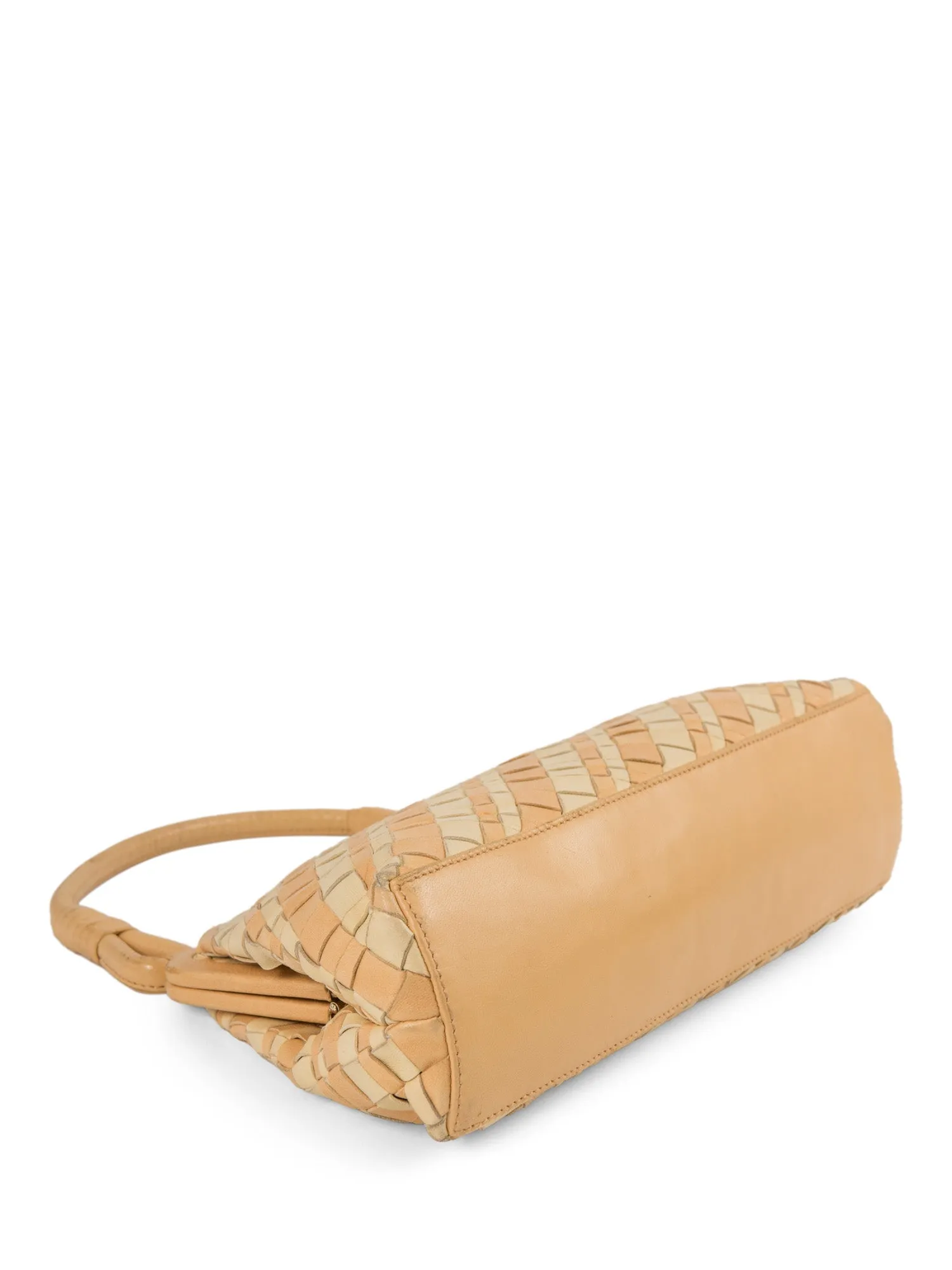 Bottega Veneta Nappa Intercciato Kisslock Top Handle Bag Ivory Beige
