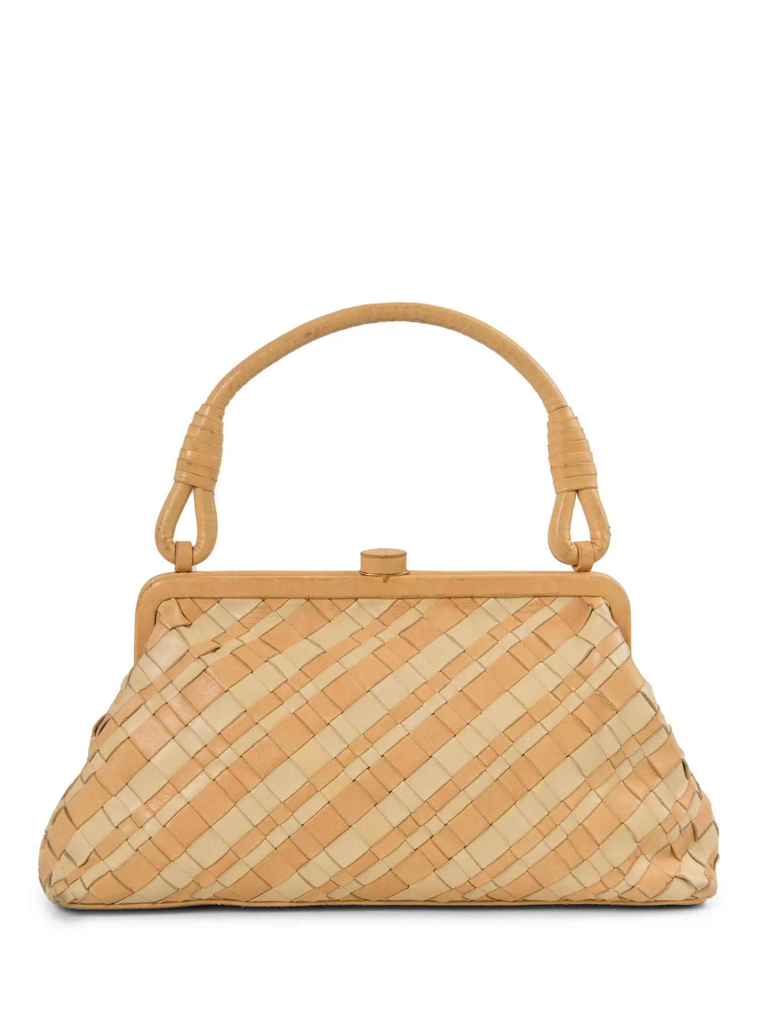 Bottega Veneta Nappa Intercciato Kisslock Top Handle Bag Ivory Beige