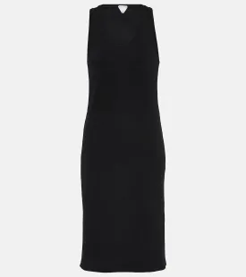 Bottega Veneta Ribbed Cotton Jersey Midi Dress, Black