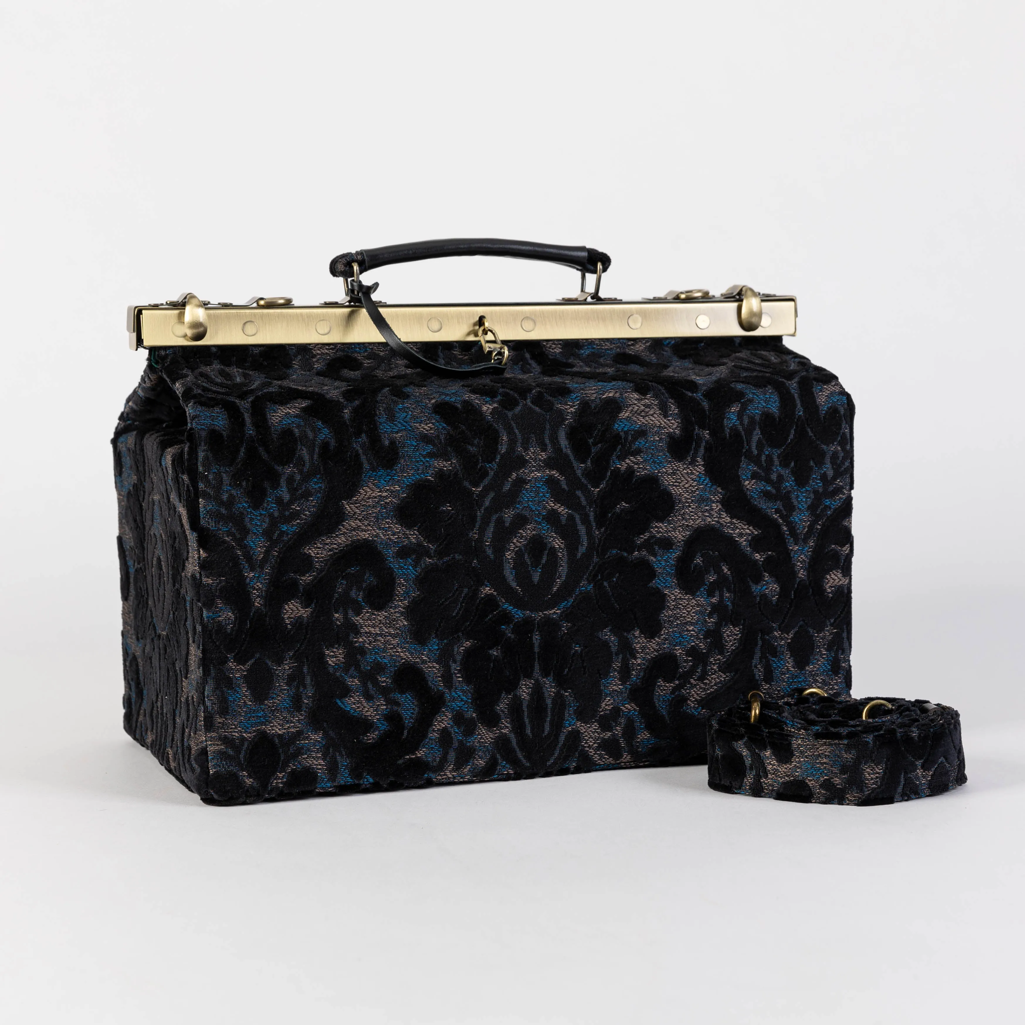 Burnout Velvet Black Genevieve Carpet Gladstone Bag