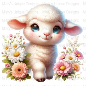Cute Baby Lamb Clipart, Digital Download, Floral Lamb PNG, Kids Spring Graphics, Nursery Decor Art, Printable Animal Illustration