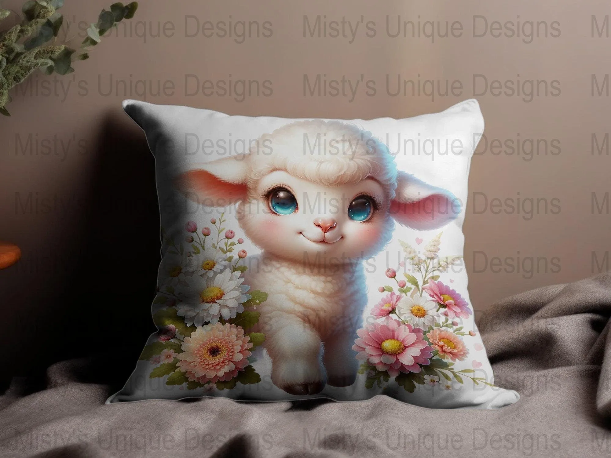 Cute Baby Lamb Clipart, Digital Download, Floral Lamb PNG, Kids Spring Graphics, Nursery Decor Art, Printable Animal Illustration