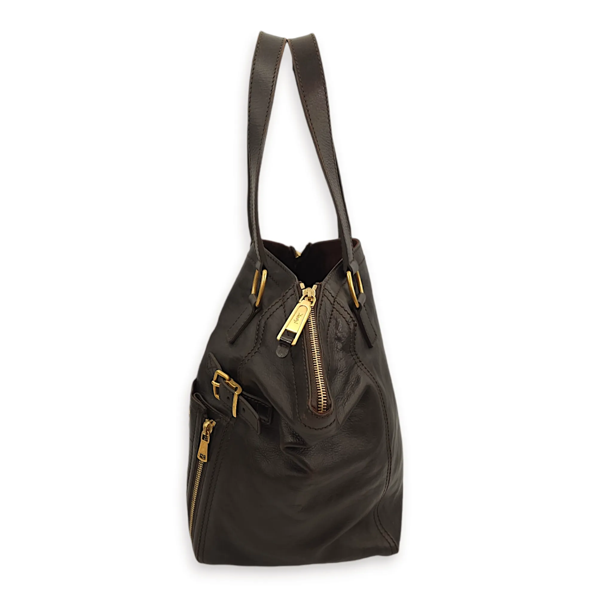 Downtown Brown Tote Bag in Calfskin, Gold hardware