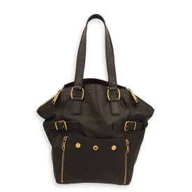 Downtown Brown Tote Bag in Calfskin, Gold hardware