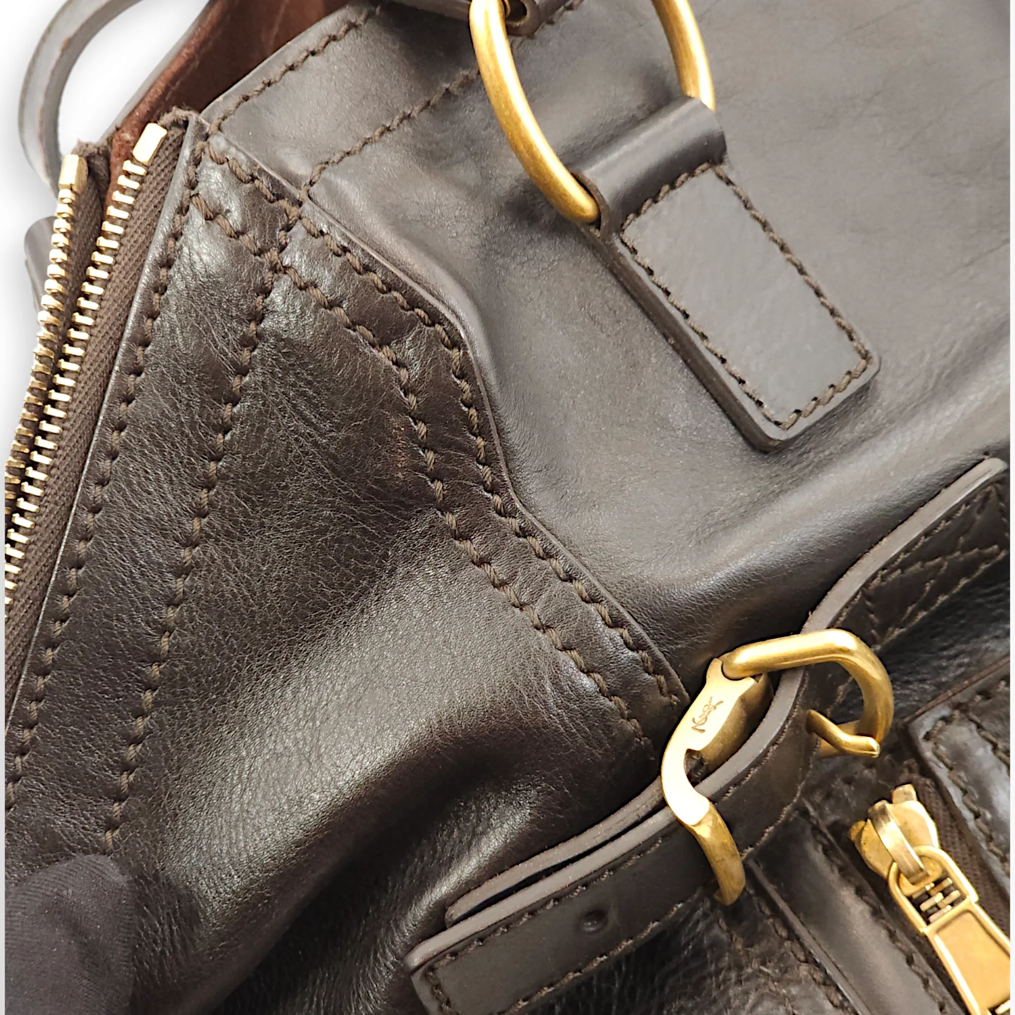Downtown Brown Tote Bag in Calfskin, Gold hardware