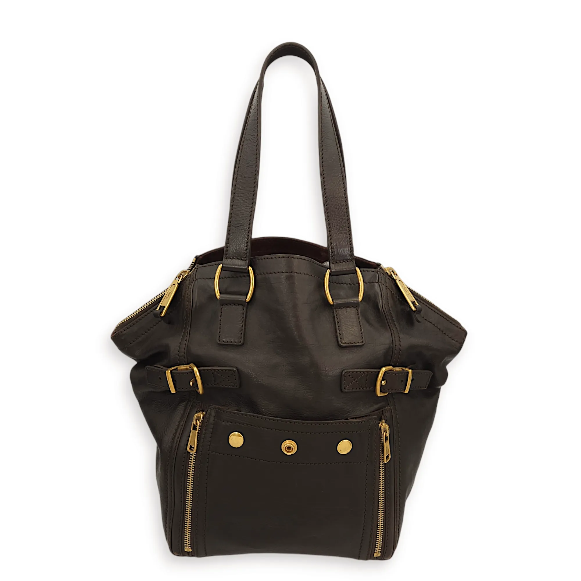 Downtown Brown Tote Bag in Calfskin, Gold hardware