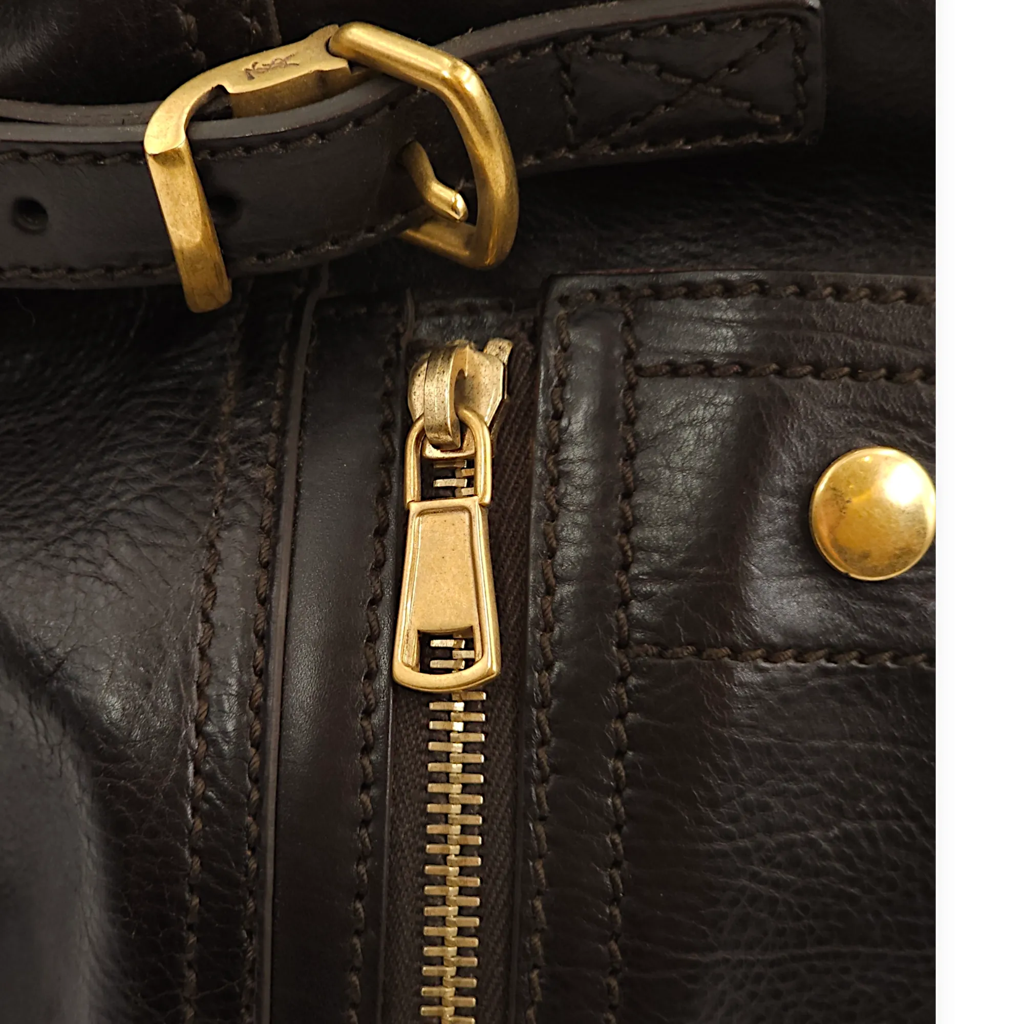 Downtown Brown Tote Bag in Calfskin, Gold hardware