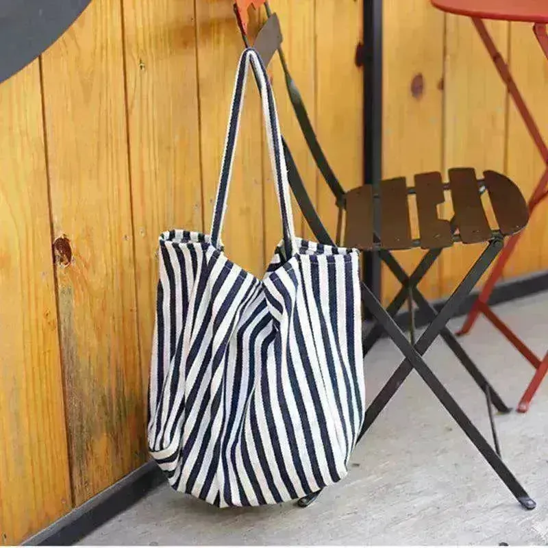 Fashion Shopper Handbags Women Striped Canvas Totes