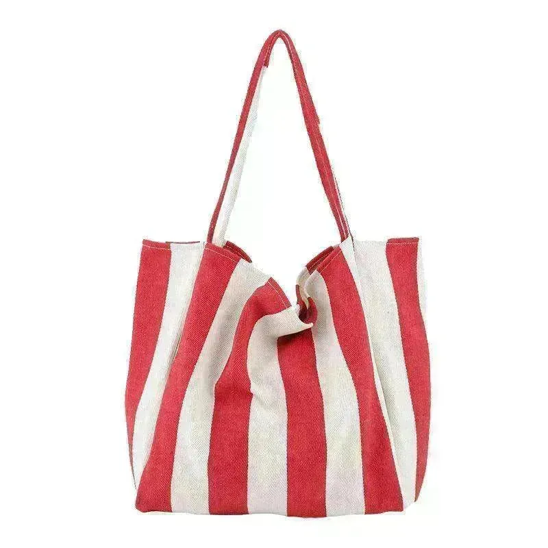 Fashion Shopper Handbags Women Striped Canvas Totes
