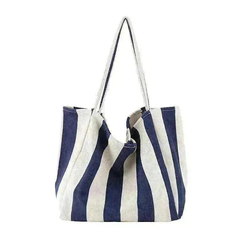 Fashion Shopper Handbags Women Striped Canvas Totes