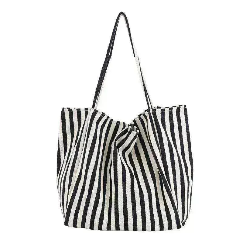 Fashion Shopper Handbags Women Striped Canvas Totes