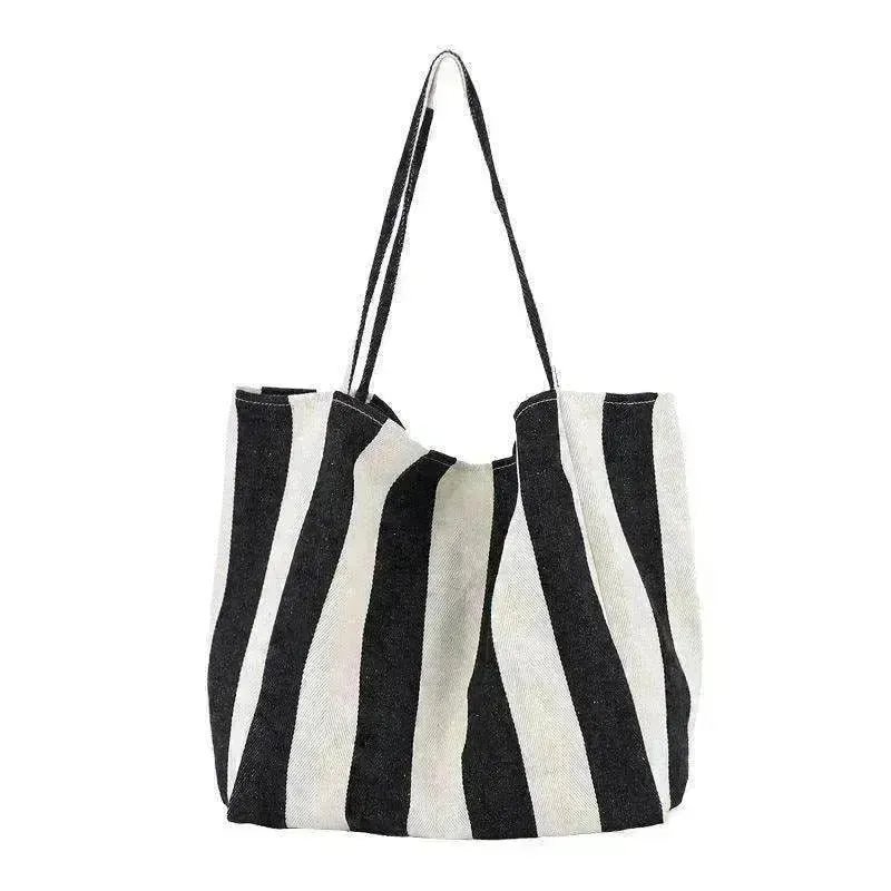 Fashion Shopper Handbags Women Striped Canvas Totes