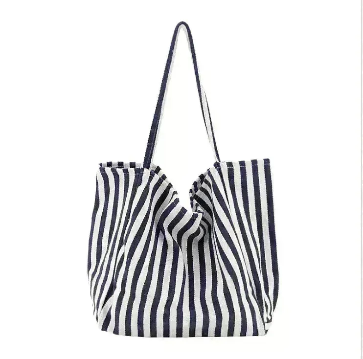 Fashion Shopper Handbags Women Striped Canvas Totes