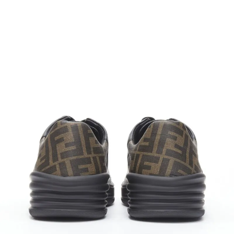 FENDI Amor Roma black leather print Zucca FF monogram heel sneakers UK8 EU42
