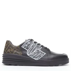 FENDI Amor Roma black leather print Zucca FF monogram heel sneakers UK8 EU42