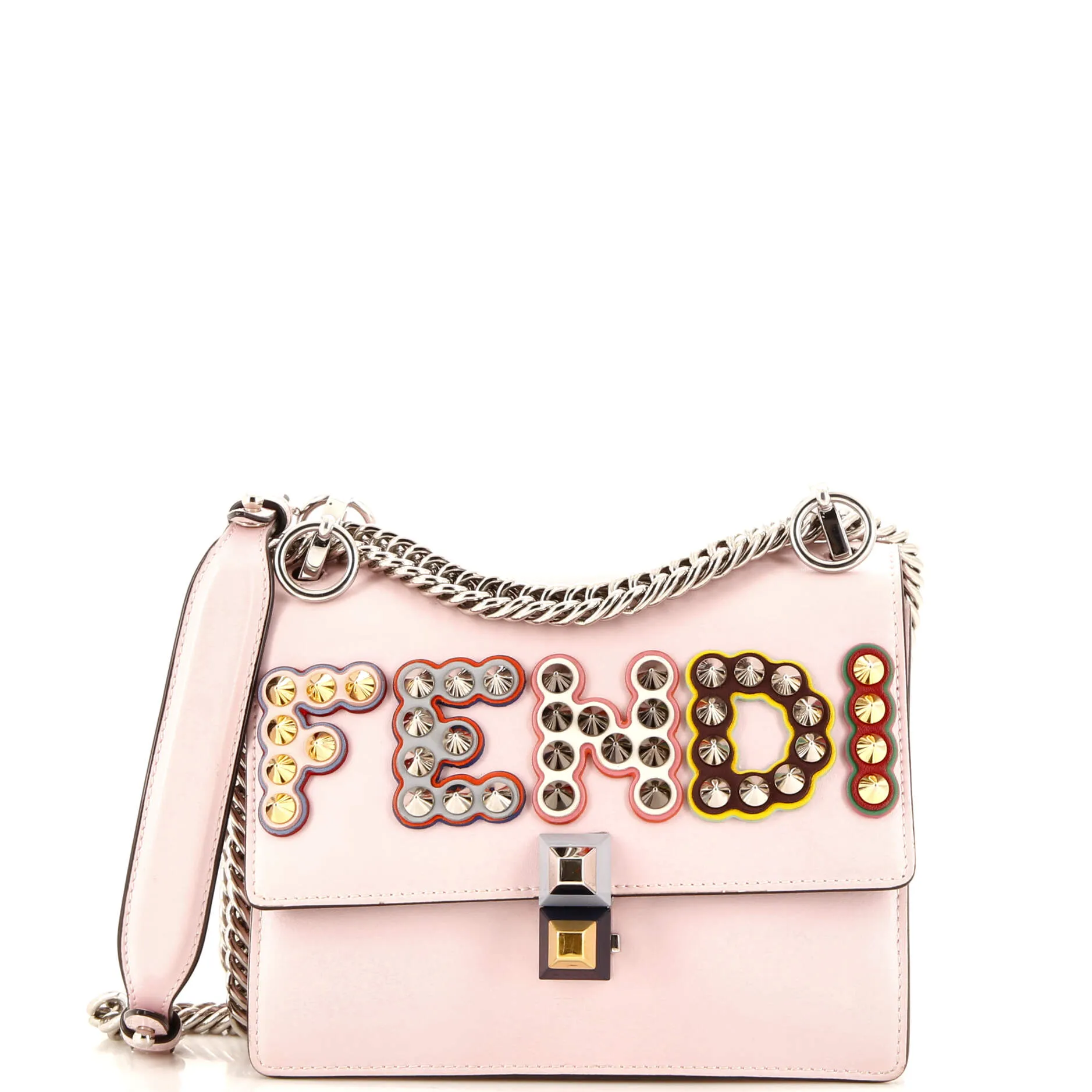 FENDI Kan I Bag Embellished Applique Leather Small