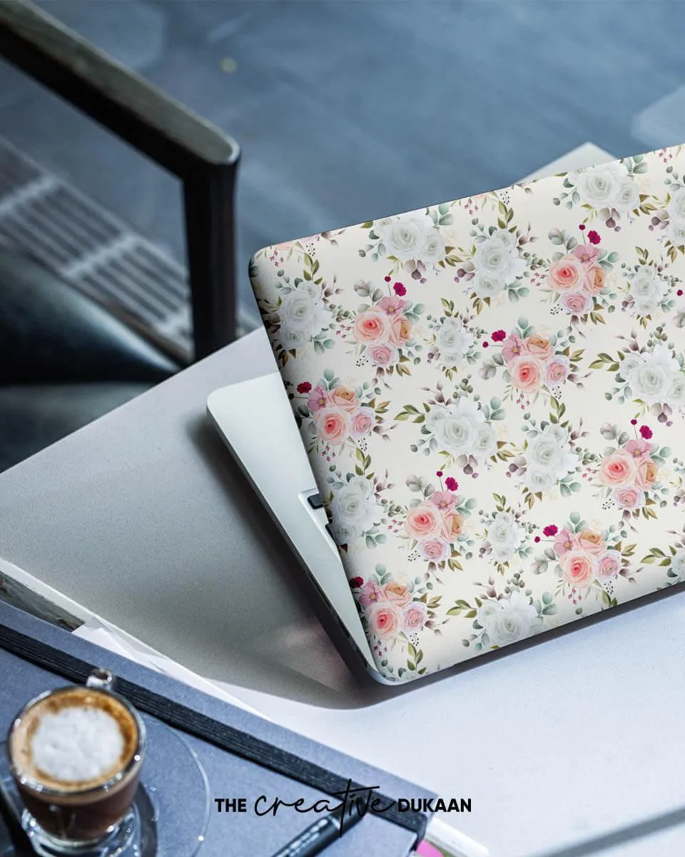 Floral Laptop Skin With Bouquet of Flower in Cream Colour