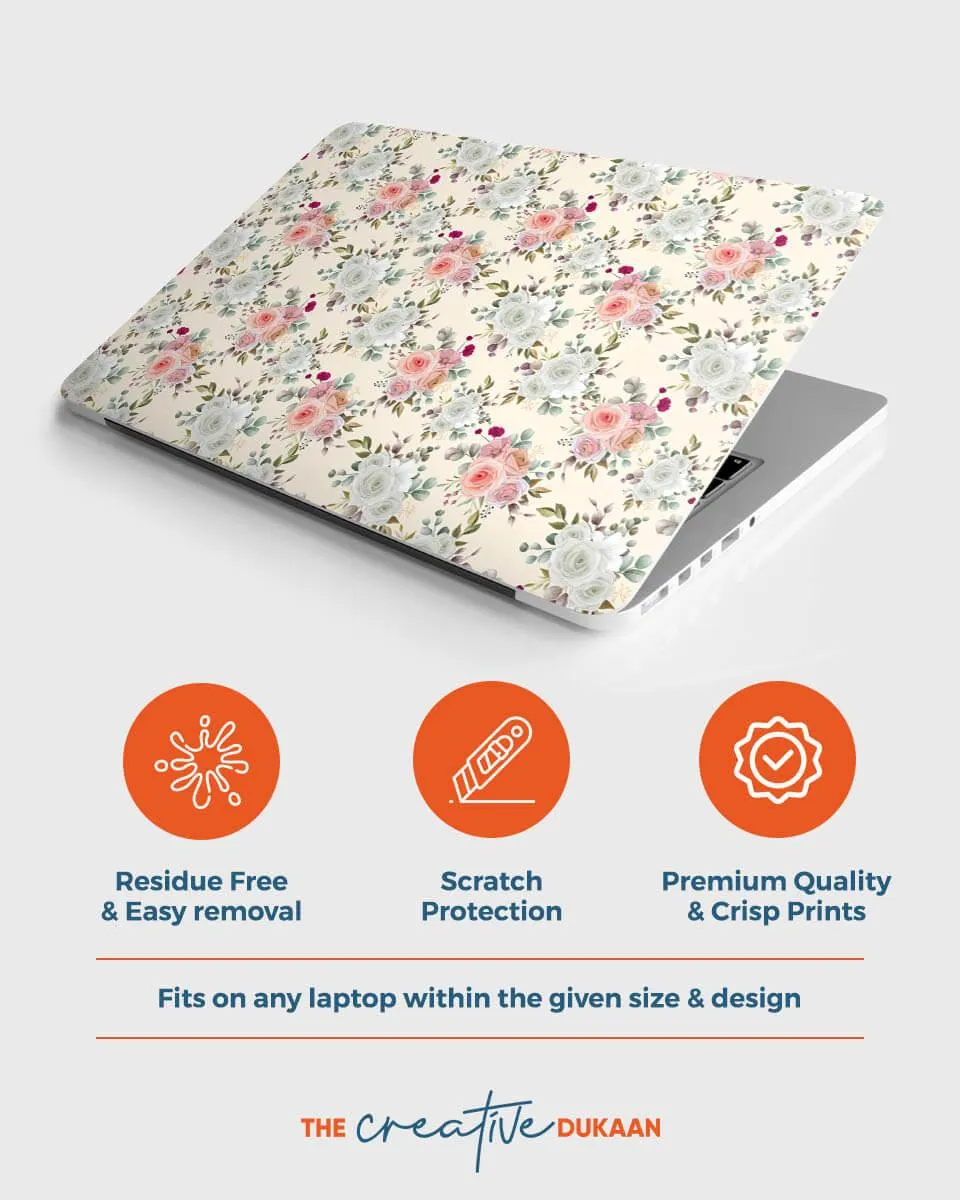 Floral Laptop Skin With Bouquet of Flower in Cream Colour