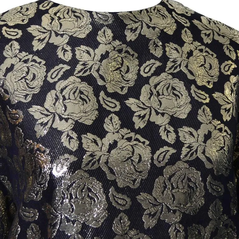 Gloria Sachs New York 1980s Vintage Blouse Metallic Black Gold Roses 8