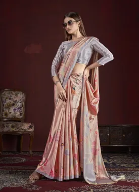 Grey And Pink Trendy Soft Crepe Printed Saree