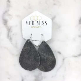 Leather Teardrop Earring "Worn Gray"