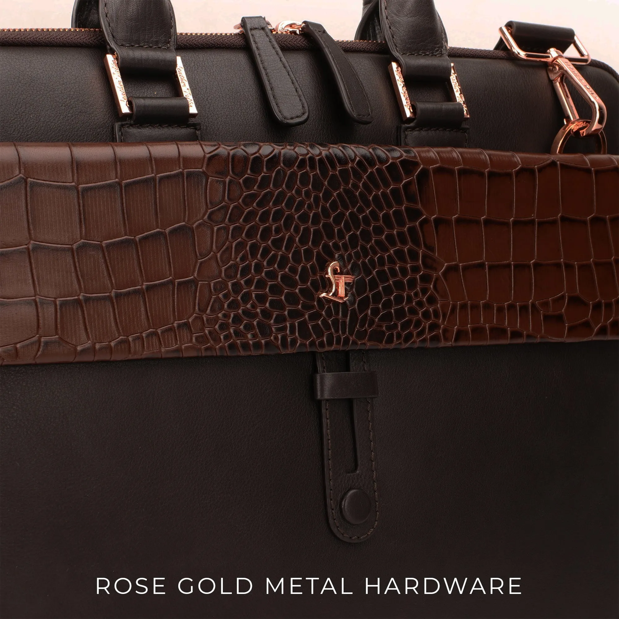 Luxury Corporate Diwali Gift | Loop II Rose Gold Fitting Leather Laptop Bag for Men | Brown