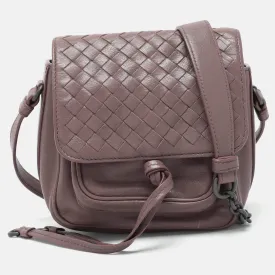 Mauve Beige Intrecciato Leather Flap Shoulder Bag