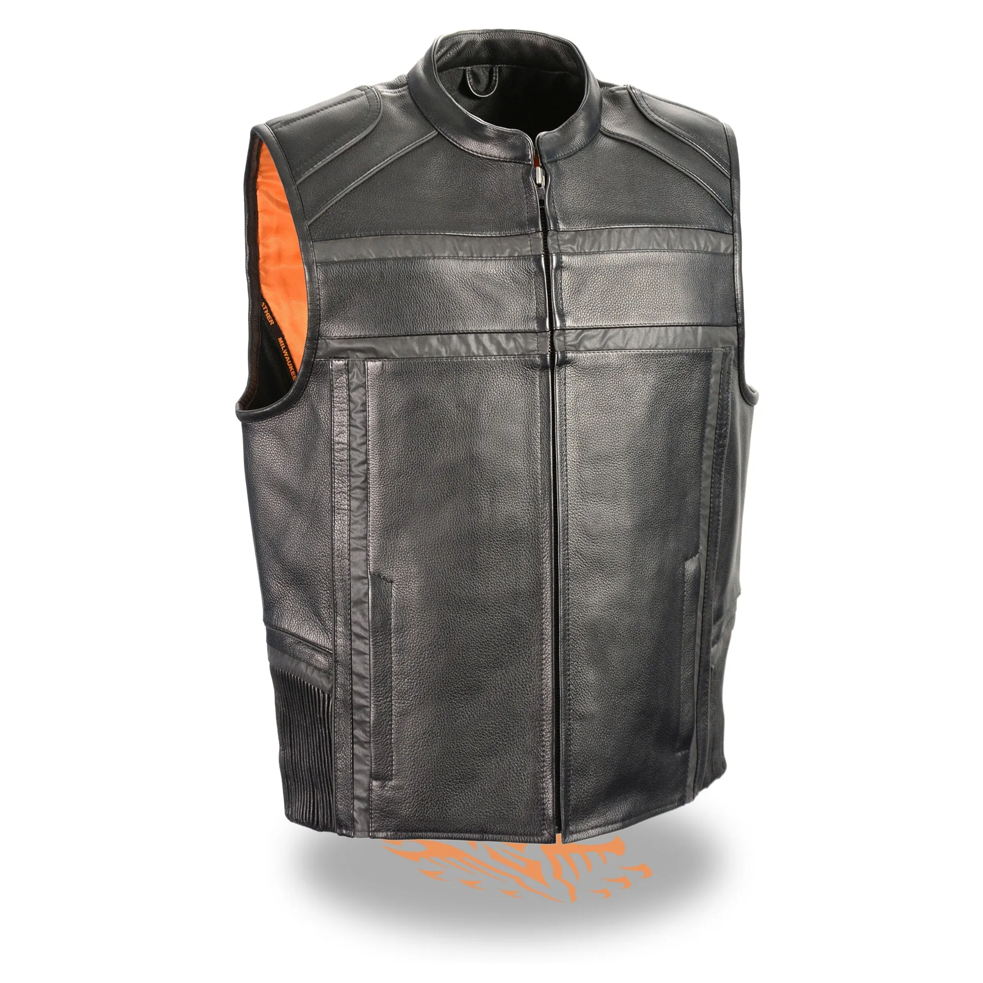 Men’s Black Reflective Band & Piping Zipper Front Vest