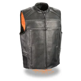 Men’s Black Reflective Band & Piping Zipper Front Vest