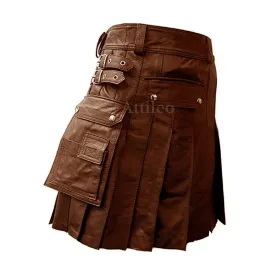 Mens Brown Leather Utility Kilt