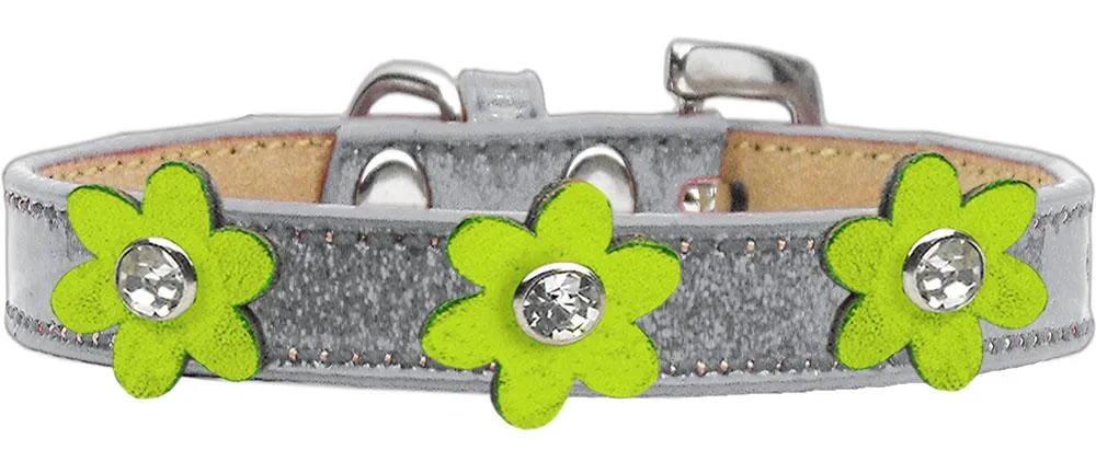 Metallic Flower Ice Cream Collar Silver With Metallic Lime Green Flowers Size 10